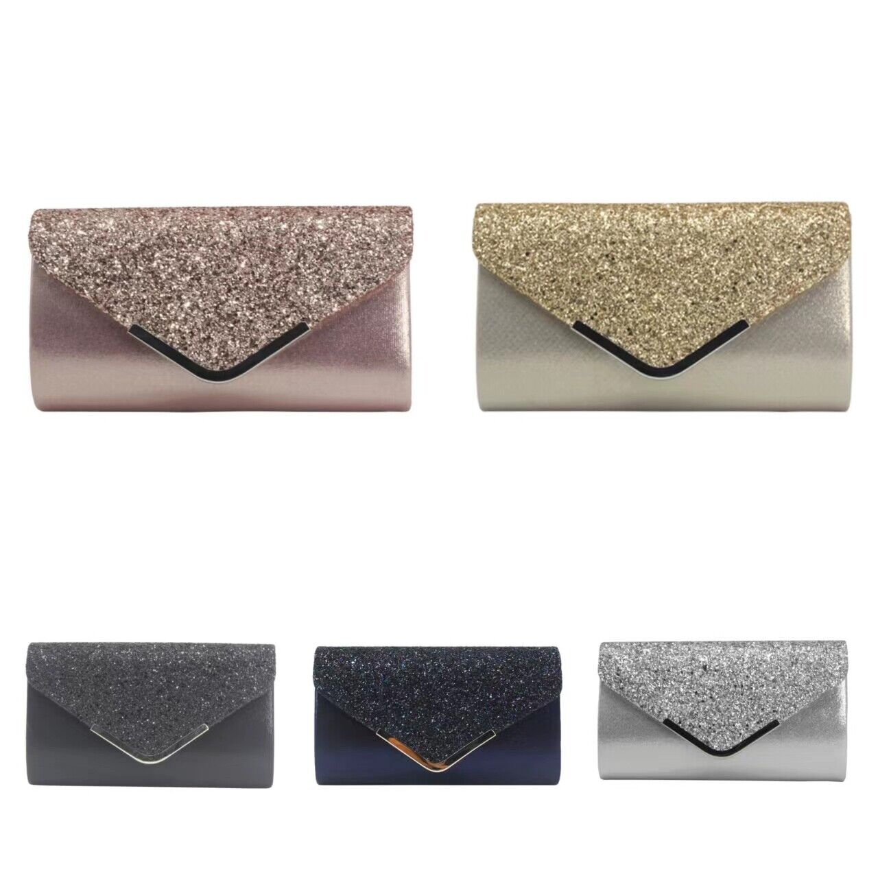 NEW Shining Satin Ladies Evening Clutch Bag Wedding Bridal Chain Handbag Wallet