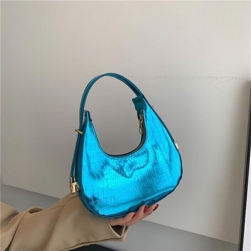 Women Fashion Trendy Bright Surface Crocodile Stripe Armpit Shoulder Bag