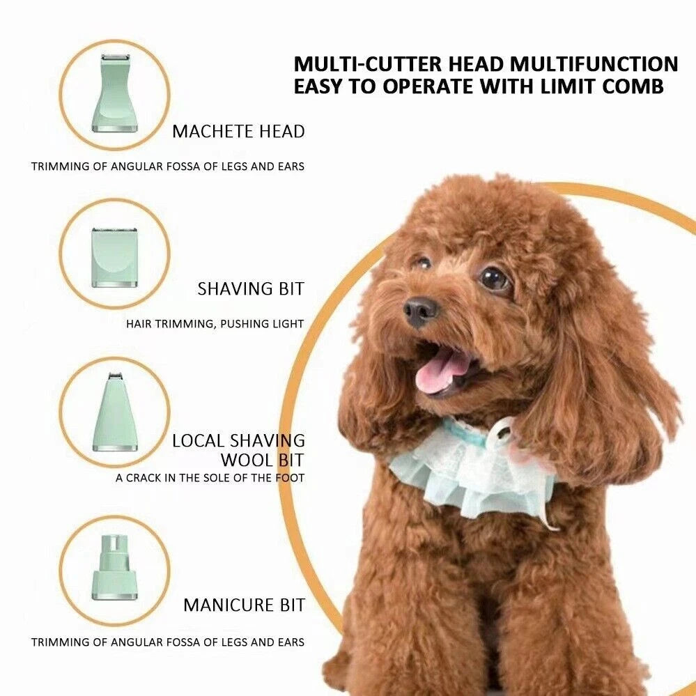 4 in 1 Pet Grooming Clipper Kit Dog Cat Hair Trimmer Nail Grinder Low-noise USB