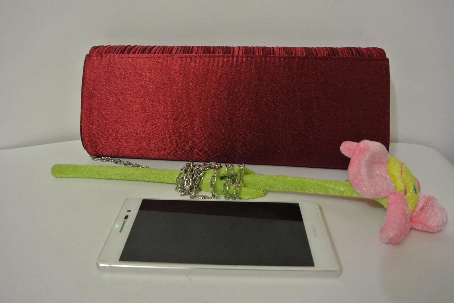 NEW Shining Satin Lady Evening Clutch Bag Wedding Bridal Chain Handbag Wine Red