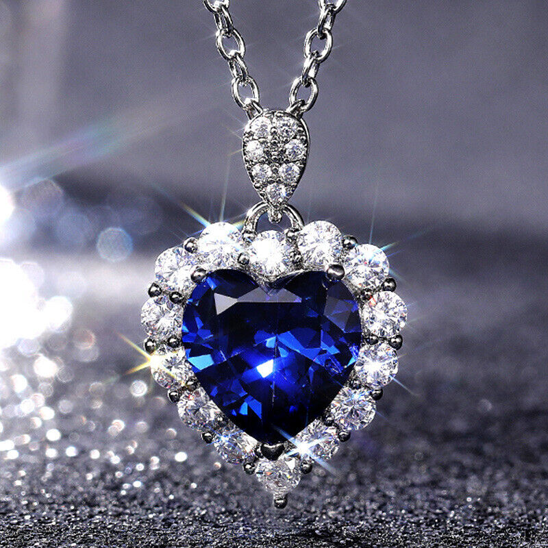 NEW Fashion temperament engagement pendant blue Stone love heart shape necklace