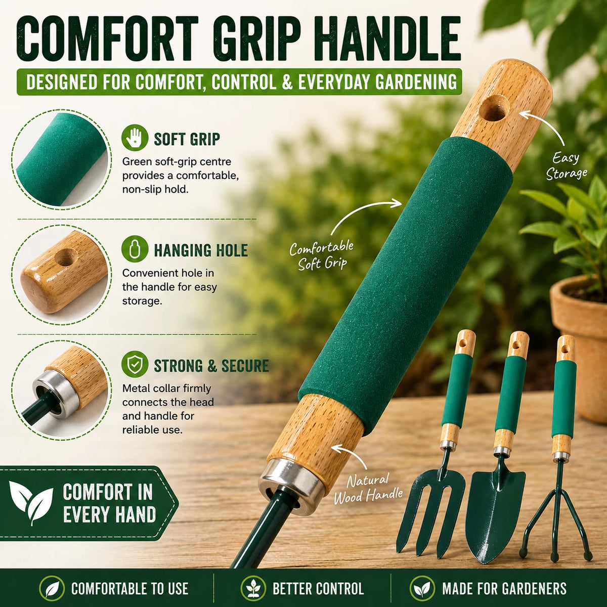 3 Pieces Garden Tool Set Hand Trowel Fork Cultivator Digging Planting Weeding