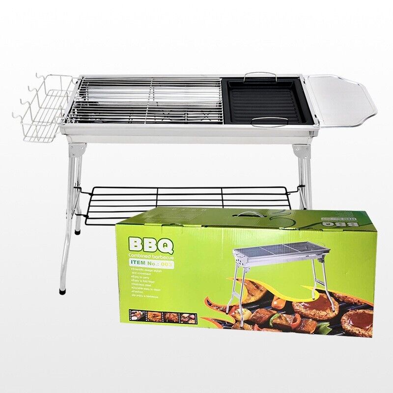 New Outdoor Portable Stainless Steel Stove Charcoal BBQ Grill Camping Cooking