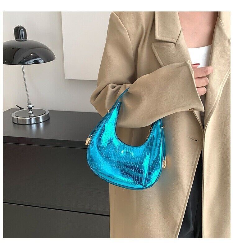 Women Fashion Trendy Bright Surface Crocodile Stripe Armpit Shoulder Bag