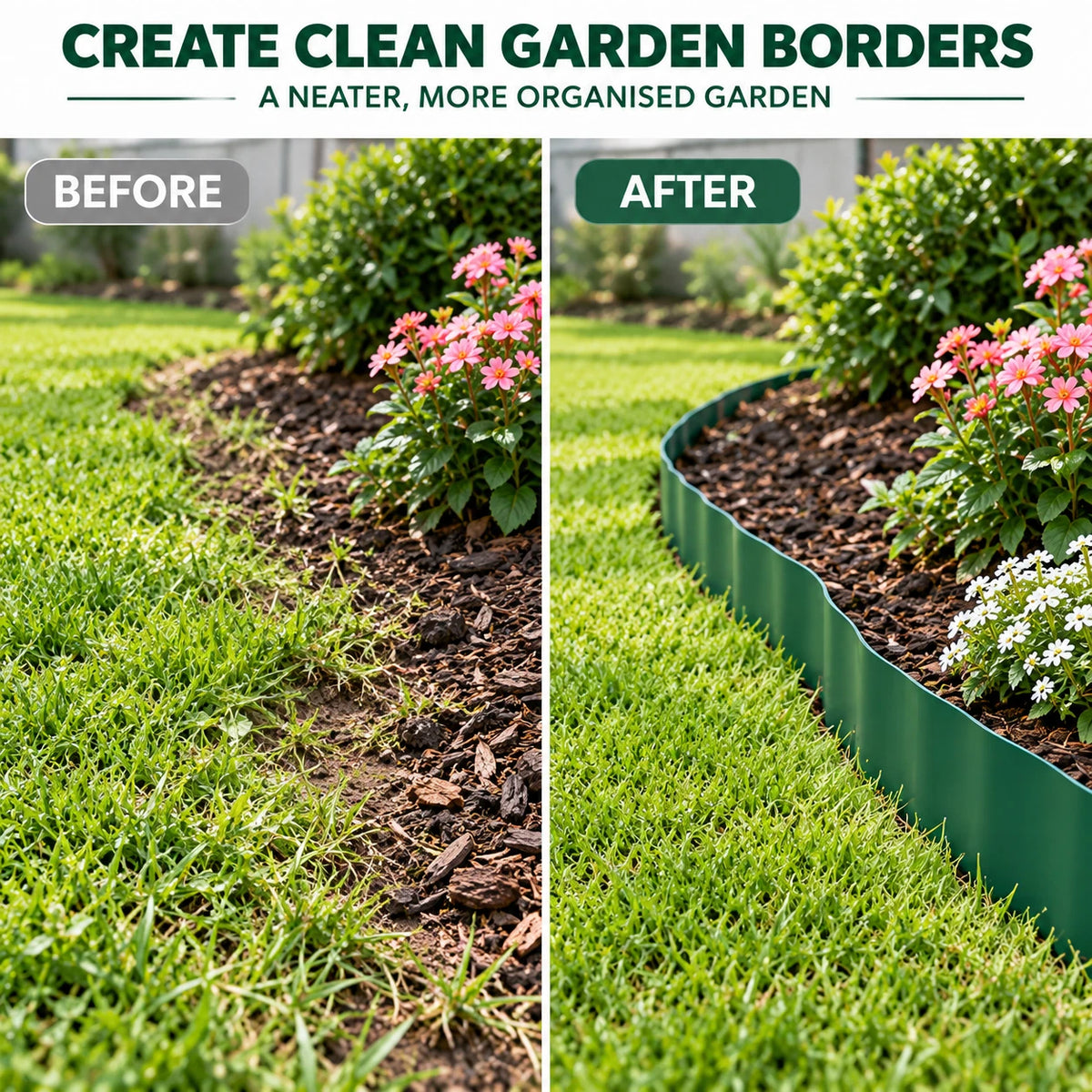 2 Pack 3M x 10CM Garden Edging Lawn Landscape Border Flexible Garden Bed Edge Green