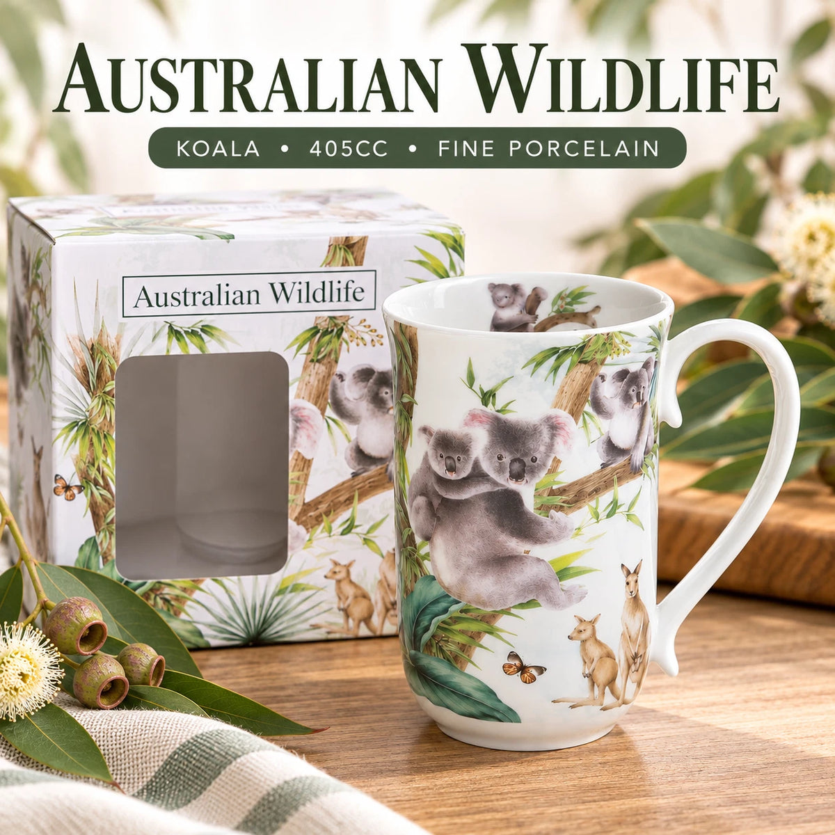 1-6x 405cc Australian Wildlife Koala Mug Fine Porcelain Coffee Tea Cup Gift Box