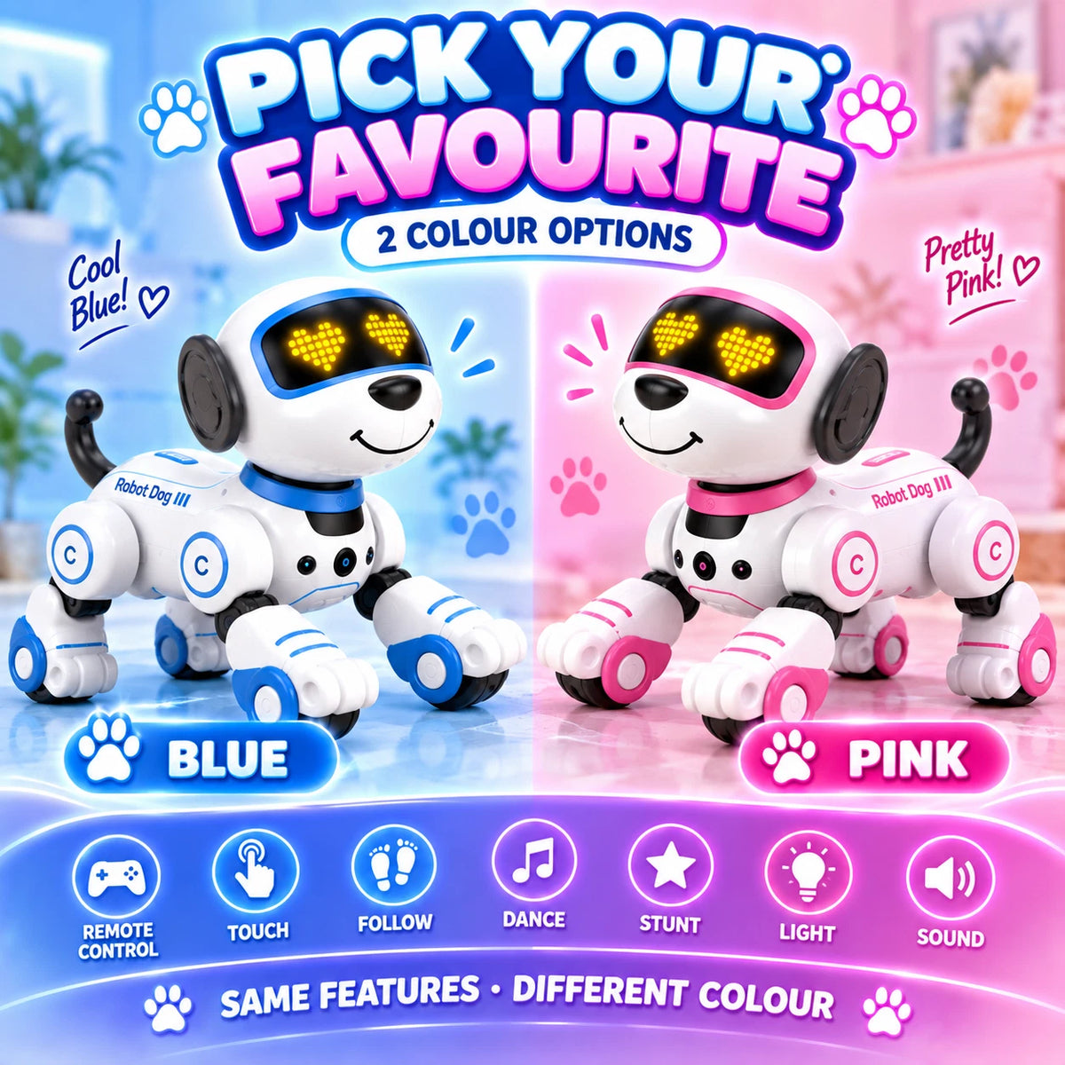 Remote Control Robot Dog Toy Dancing Stunt Touch Follow Light Sound Rechargeable