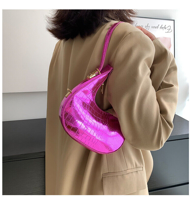 Women Fashion Trendy Bright Surface Crocodile Stripe Armpit Shoulder Bag