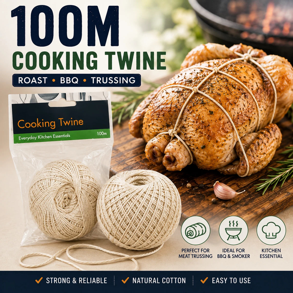2x 100M Cotton Butcher Twine Cooking String Meat Trussing Roast BBQ Kitchen