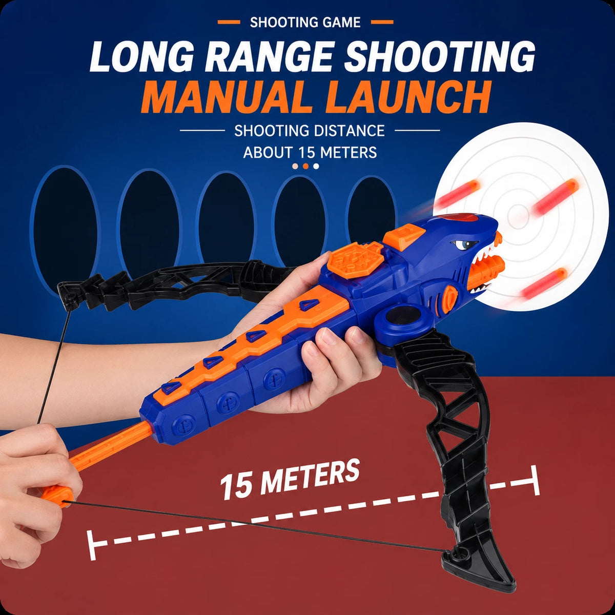 Shark Bow Foam Dart Toy EVA Soft Bullet Launcher 12 Darts Kids Target Game 6+