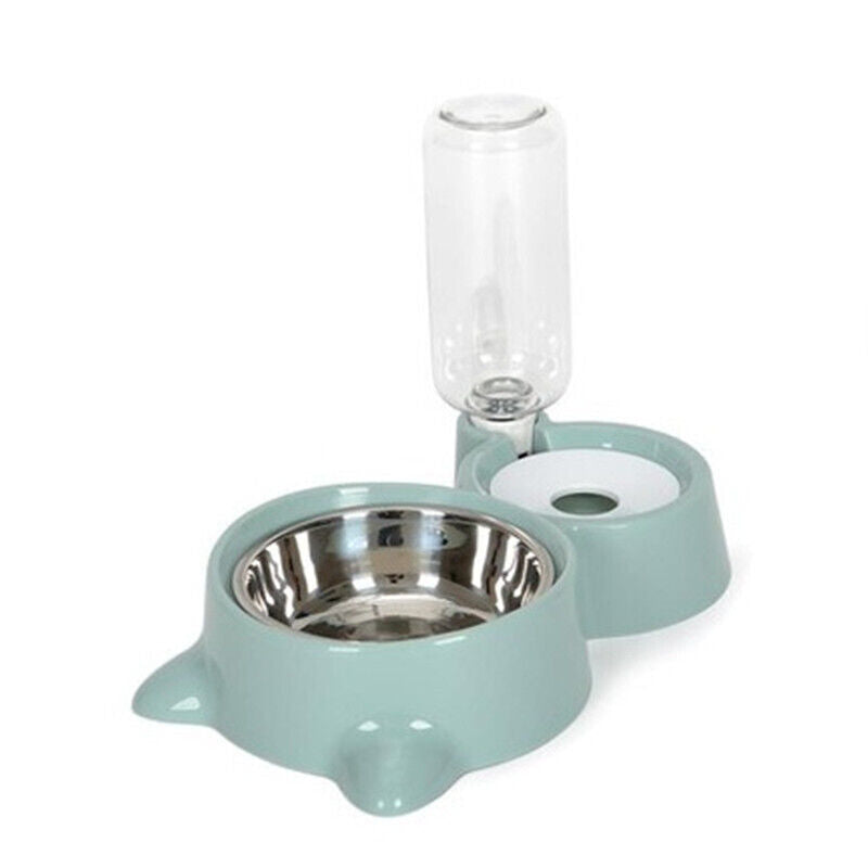 Pet Plastic Stainless 2 in 1 Bowls Auto Refill Water Dog Cat Eating Drinking