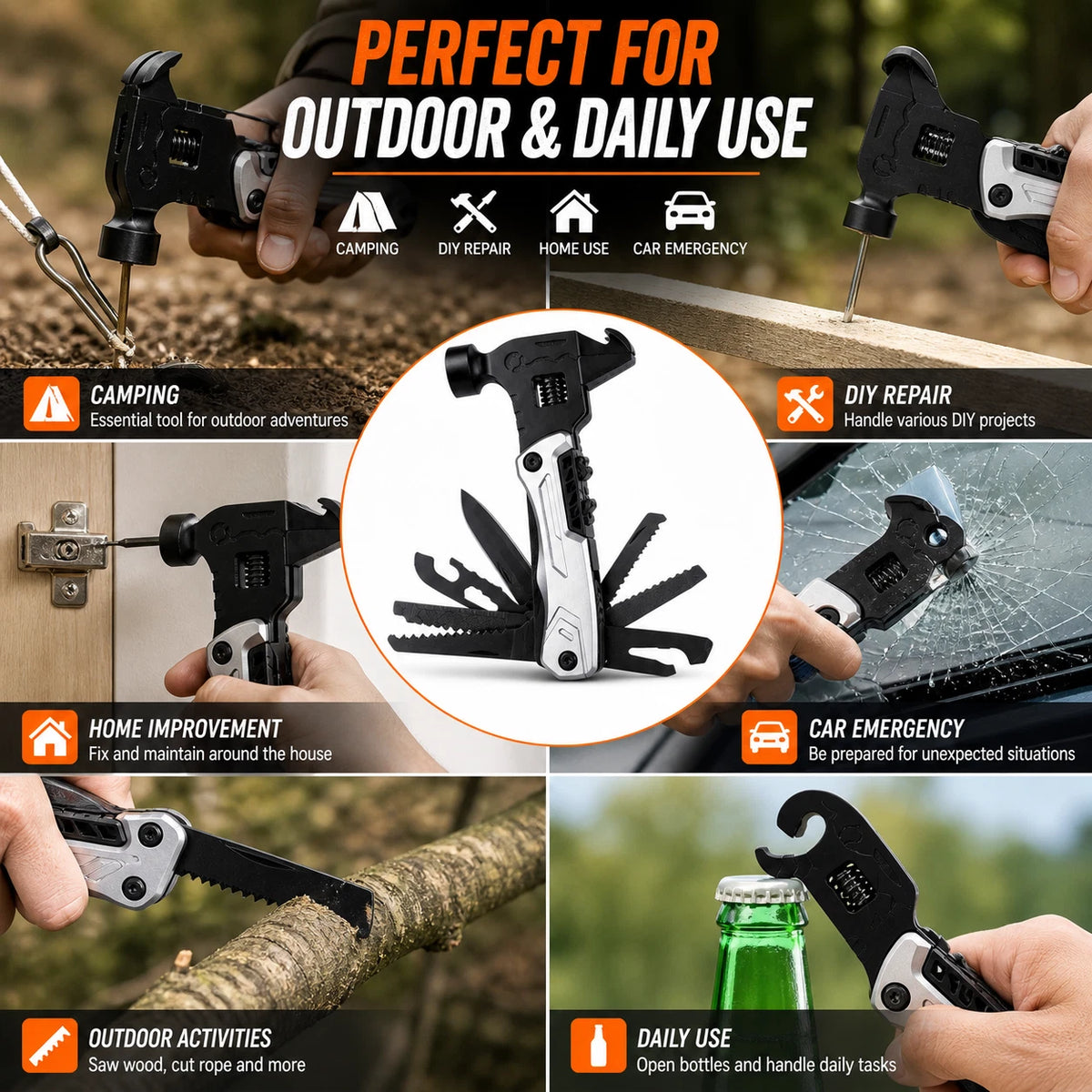 Multi Tool Hammer Folding Pliers Wrench Saw Knife Camping Portable Survival Tool