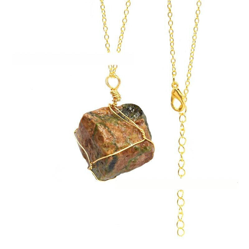 Fashion Irregular Crystal Pendant Hand-wound Wire Gold Silver Chain Necklace