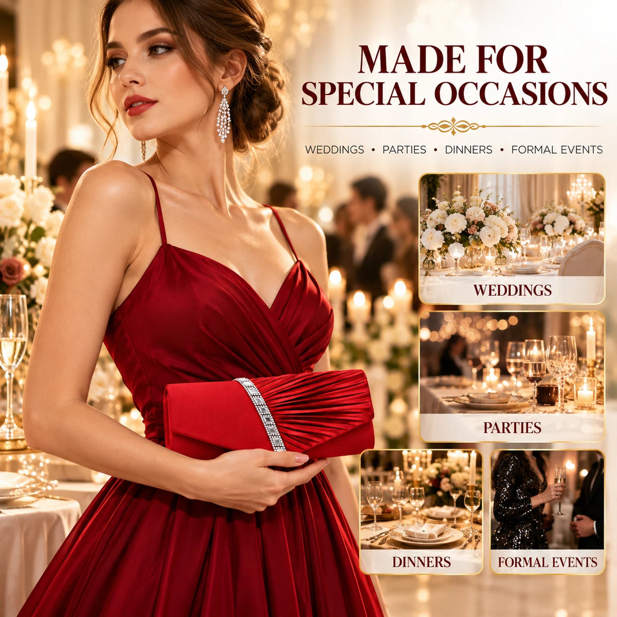 Women Satin Pleated Diamante Evening Clutch Bag Wedding Bridal Party Chain Bags 8 Colour