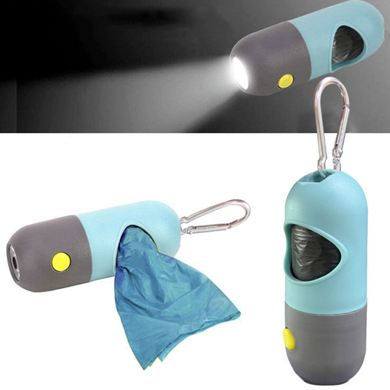 Pet Poop Bag Dispenser With LED Flashlight Waste Disposable Clean Poo Holder