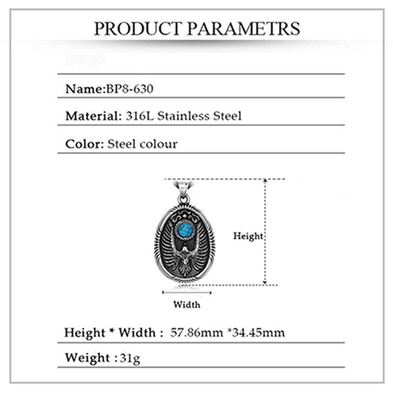 NEW Unisex Retro Eagle Spread Wings With Turquoise Titanium Steel Pendant
