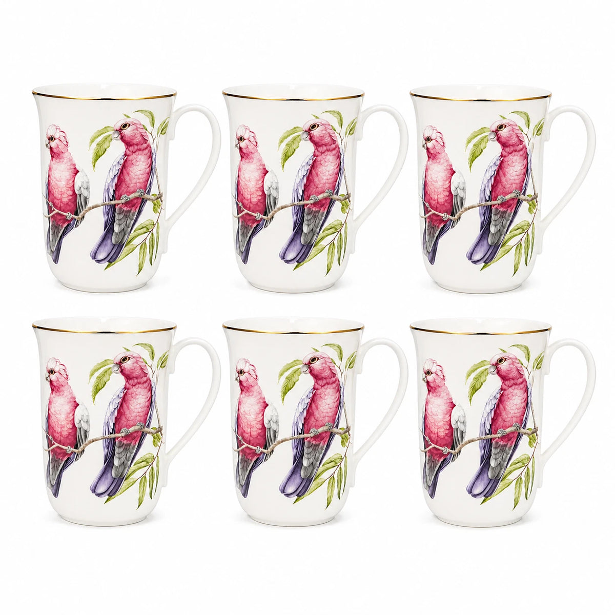 1-6x Australian Galah Bird Coffee Mug Fine Porcelain Tea Cup 405ml Mother's Day Gifts