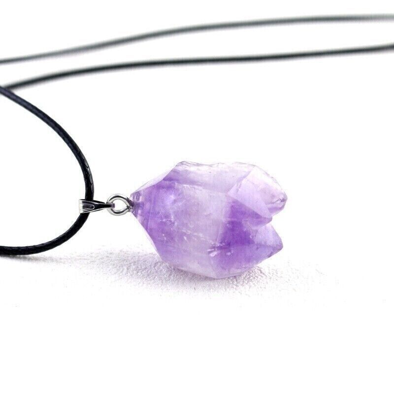 Fashion Irregular Amethyst Pendant Raw Stone Necklace Wax Rope Lady Jewelley