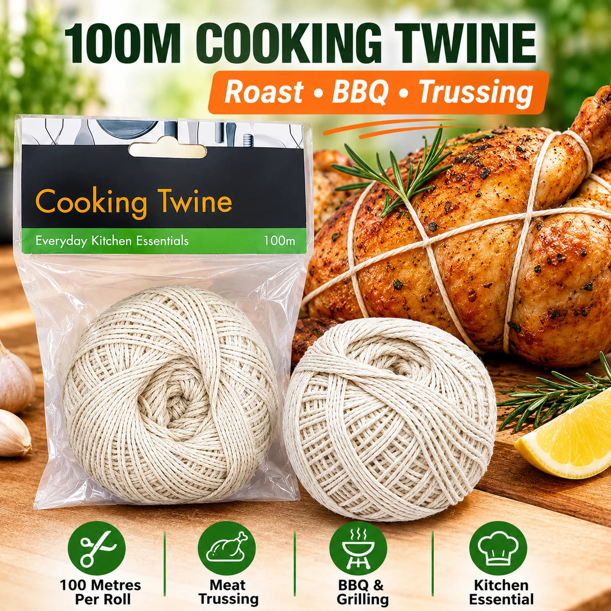 2x 100M Cotton Butcher Twine Cooking String Meat Trussing Roast BBQ Kitchen