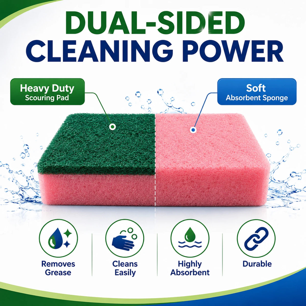 2 Pack 10PCS Kitchen Sponge Scourer Heavy Duty Washing Up Dish Scrubber 9x6x3CM Pad