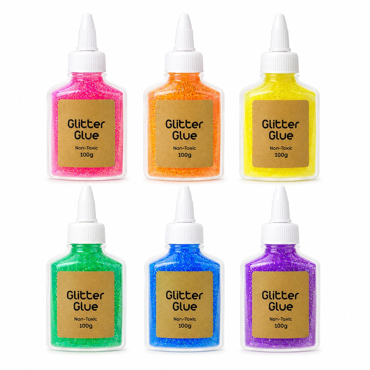 6 Pack 100g Glitter Glue Assorted Colours Sparkle Art Craft DIY Adhesive Decor