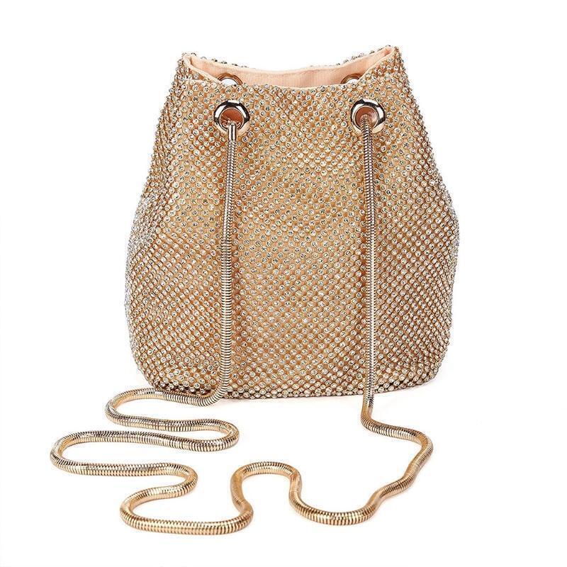 Women Sparkly Shining Rhinestone Party Prom Bridal Bucket Bag Evening Clutch