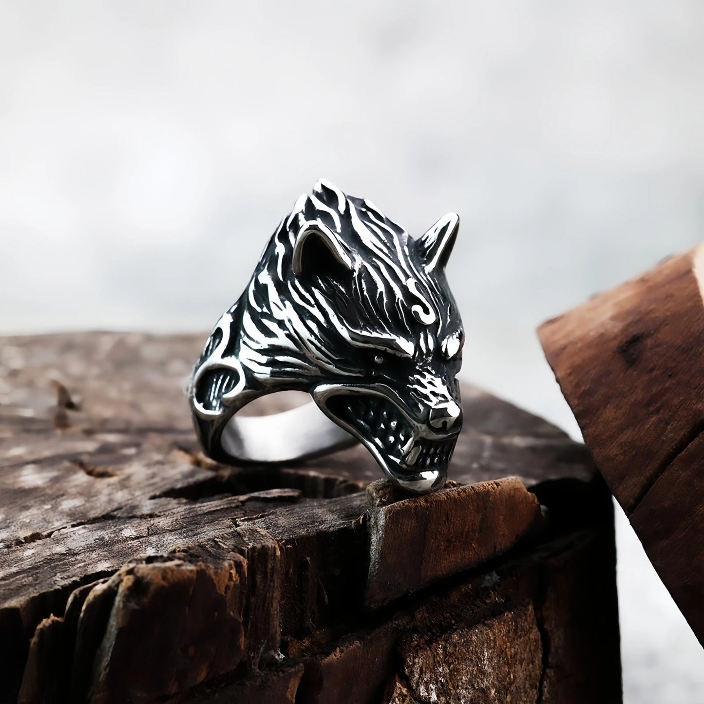 Men Fierce Wolf Head Ring Gothic Animal Totem Punk Norse Viking Band Biker Gift # R253