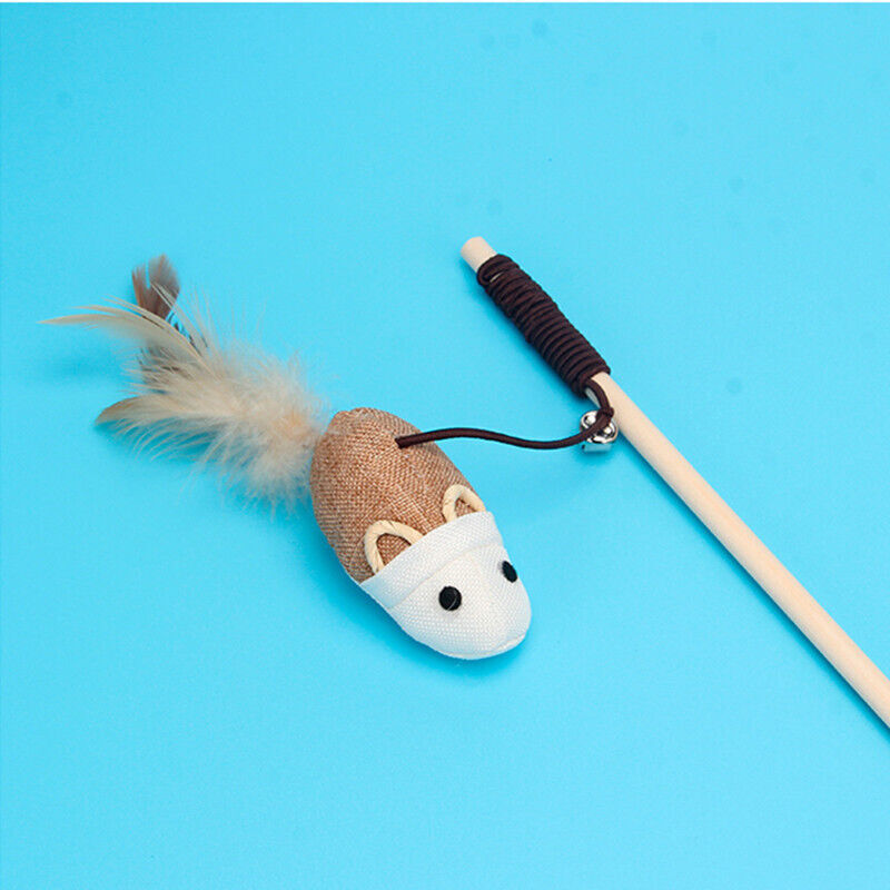 Feather Bell Mouse Interactive Tease Cat Stick Frosted Comfortable Pet Play Toy