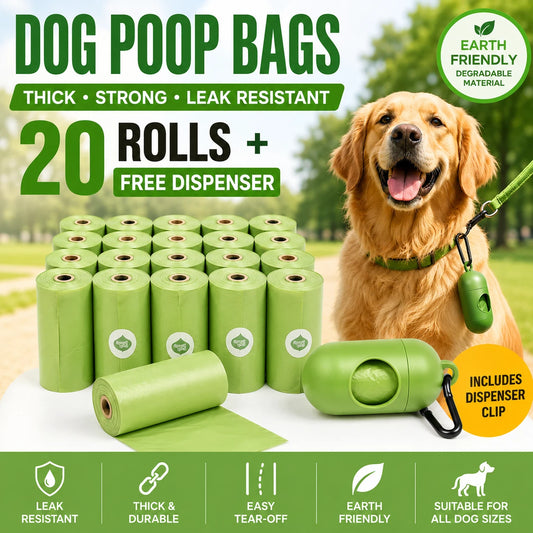 Share 20 Rolls Dog Poop Bags with Dispenser Strong Leak Resistant Waste Bags Easy Tear