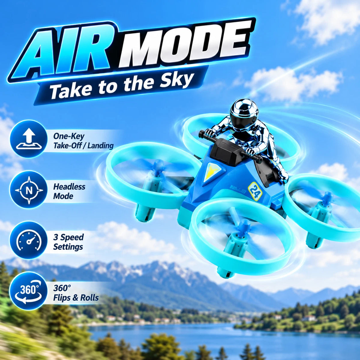 3 in 1 RC Drone Flying Hovercraft Air Land Water Remote Control Boat Toy Gifts
