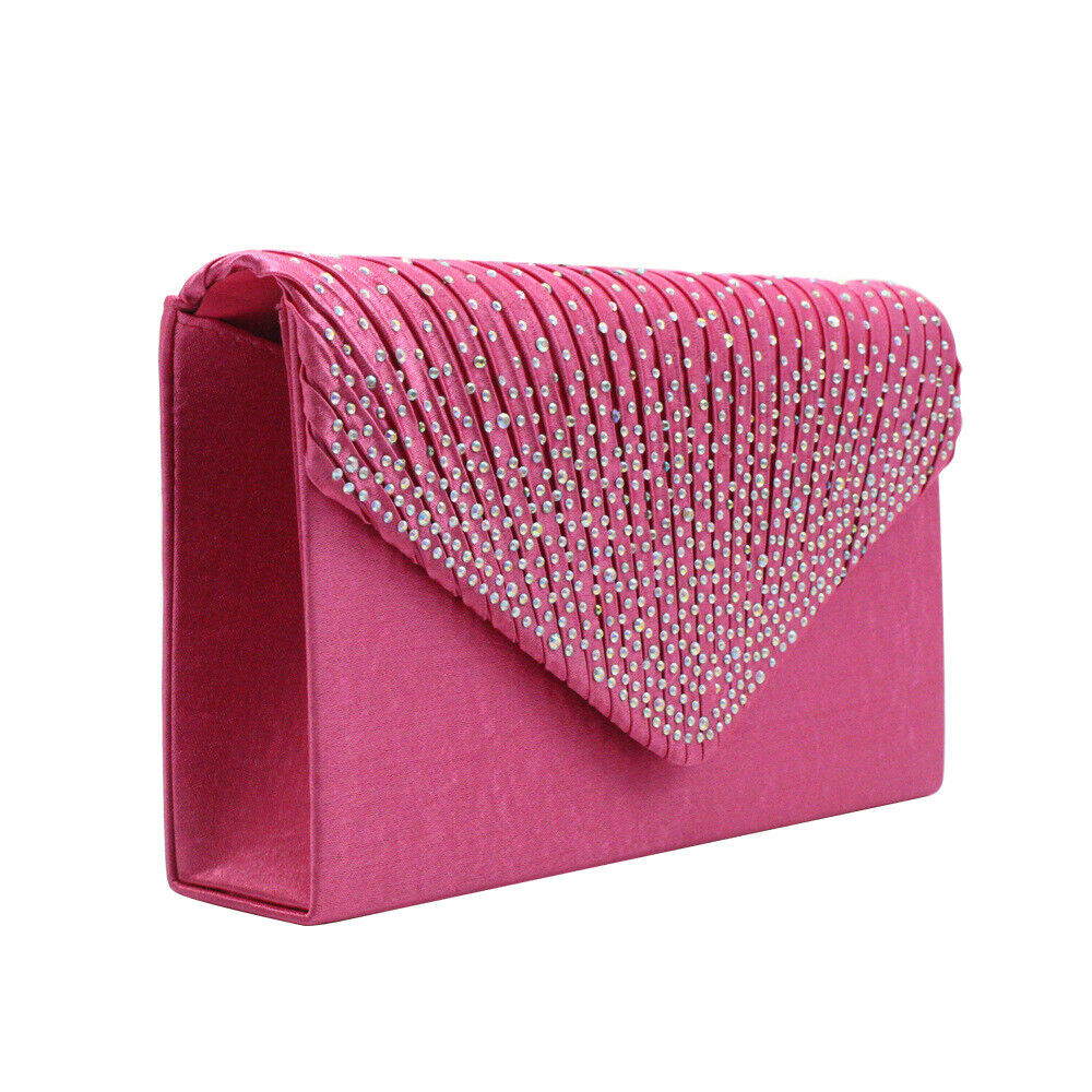 NEW Shining Satin Ladies Evening Clutch Bag Wedding Bridal Chain Handbag Wallet