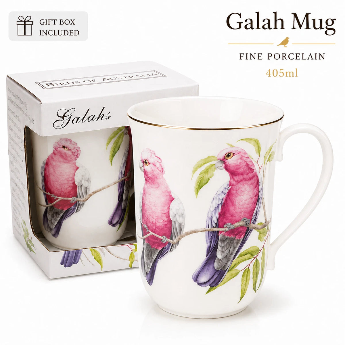 1-6x Australian Galah Bird Coffee Mug Fine Porcelain Tea Cup 405ml Mother's Day Gifts
