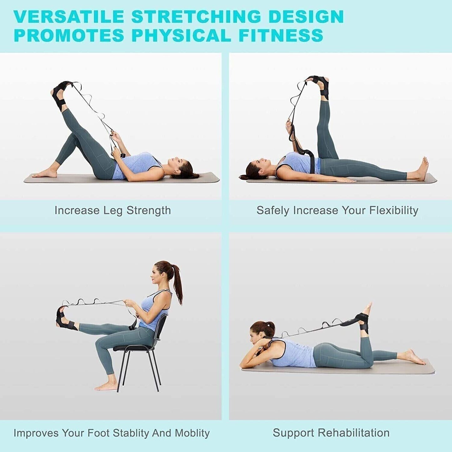 Yoga Flexibility Stretch Band Leg Fascia Sport Strap Gym Elastic Stretching