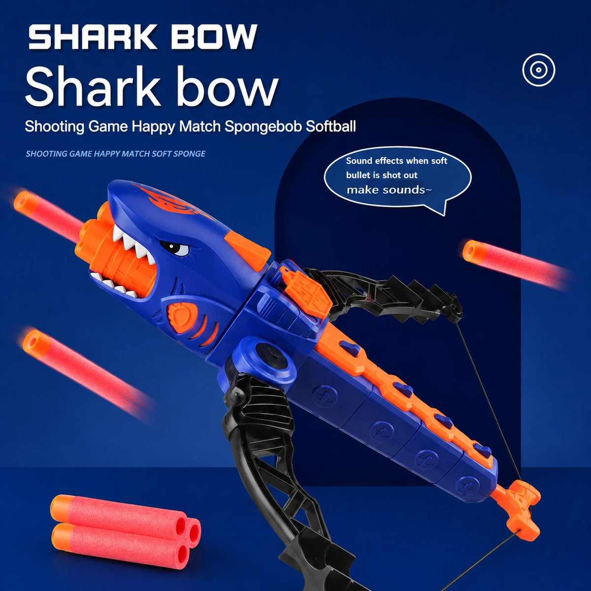 Shark Bow Foam Dart Toy EVA Soft Bullet Launcher 12 Darts Kids Target Game 6+
