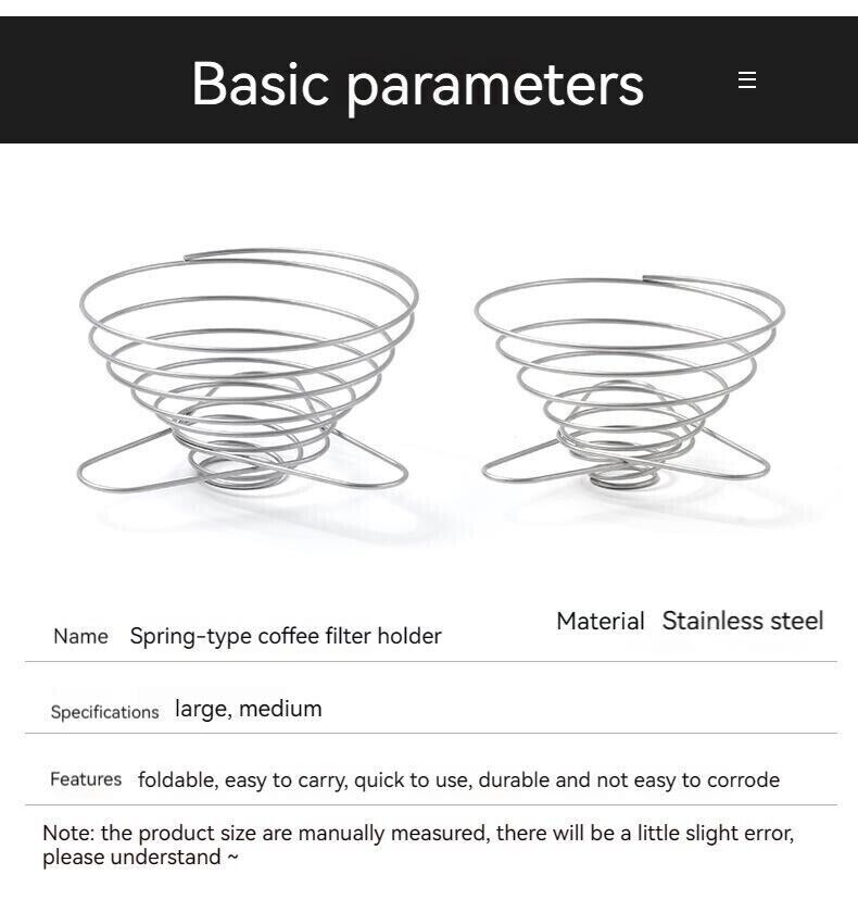 Outdoor Camping Stainless Coffee Drip Rack Holder Folding Funnel Spring Type