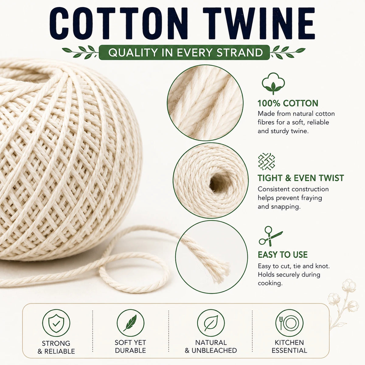 2x 100M Cotton Butcher Twine Cooking String Meat Trussing Roast BBQ Kitchen