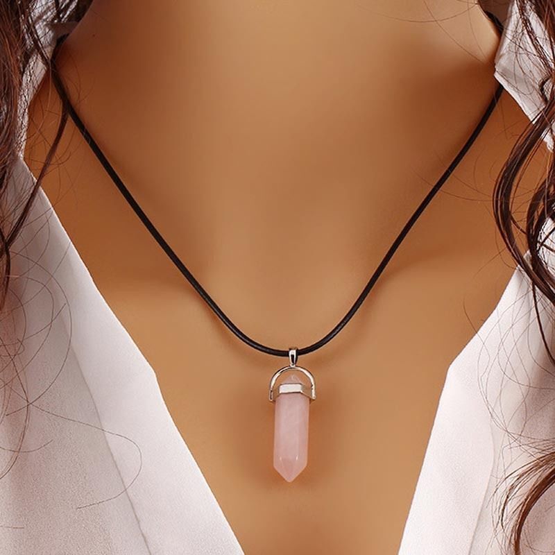 Natural Quartz Crystal Chakra Cut Gemstone Pendant Healing Point Reiki Necklace