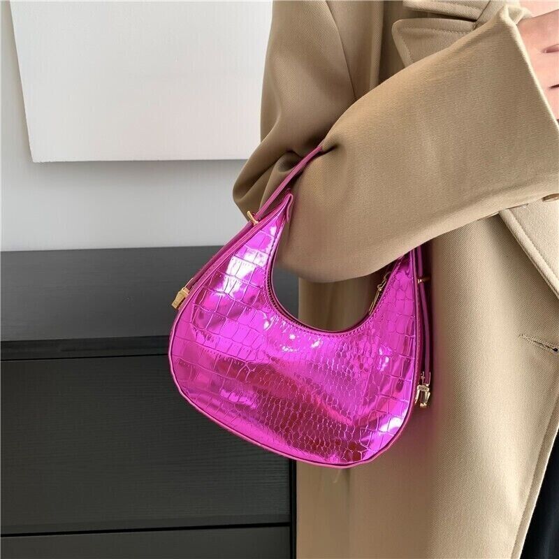 Women Fashion Trendy Bright Surface Crocodile Stripe Armpit Shoulder Bag