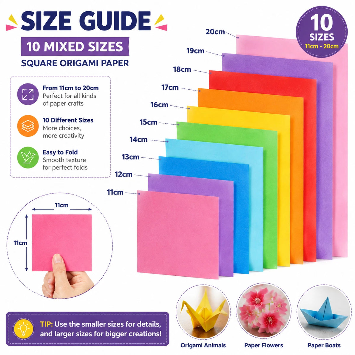 2 Pack 70 Sheets Origami Paper 7 Colours Square Folding Craft Paper Mixed Sizes DIY Kid