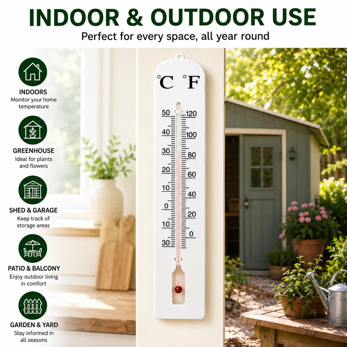 2X 40cm Jumbo Indoor Outdoor Wall Thermometer Large Garden Home Celsius Fahrenheit