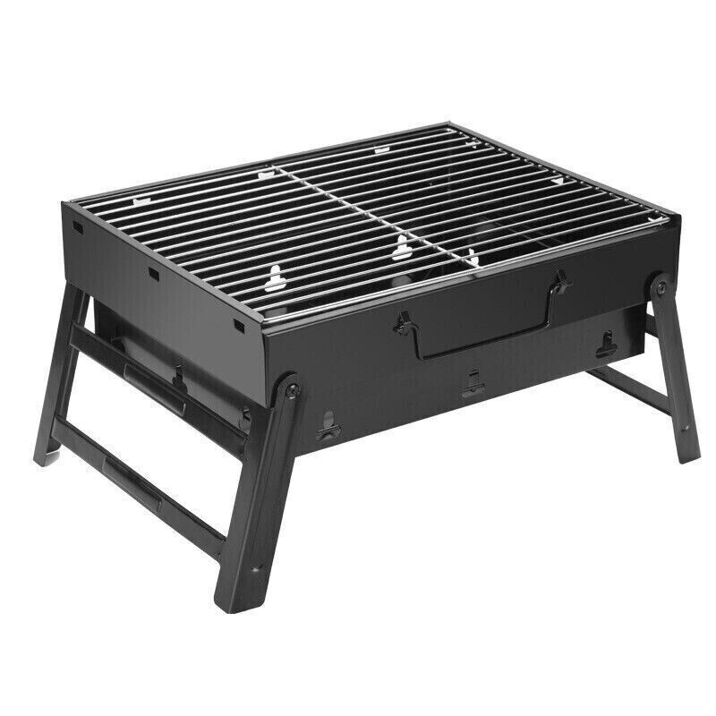 Outdoor Small Black Steel Charcoal Grill Portable Folding Thickened Grill BBQ