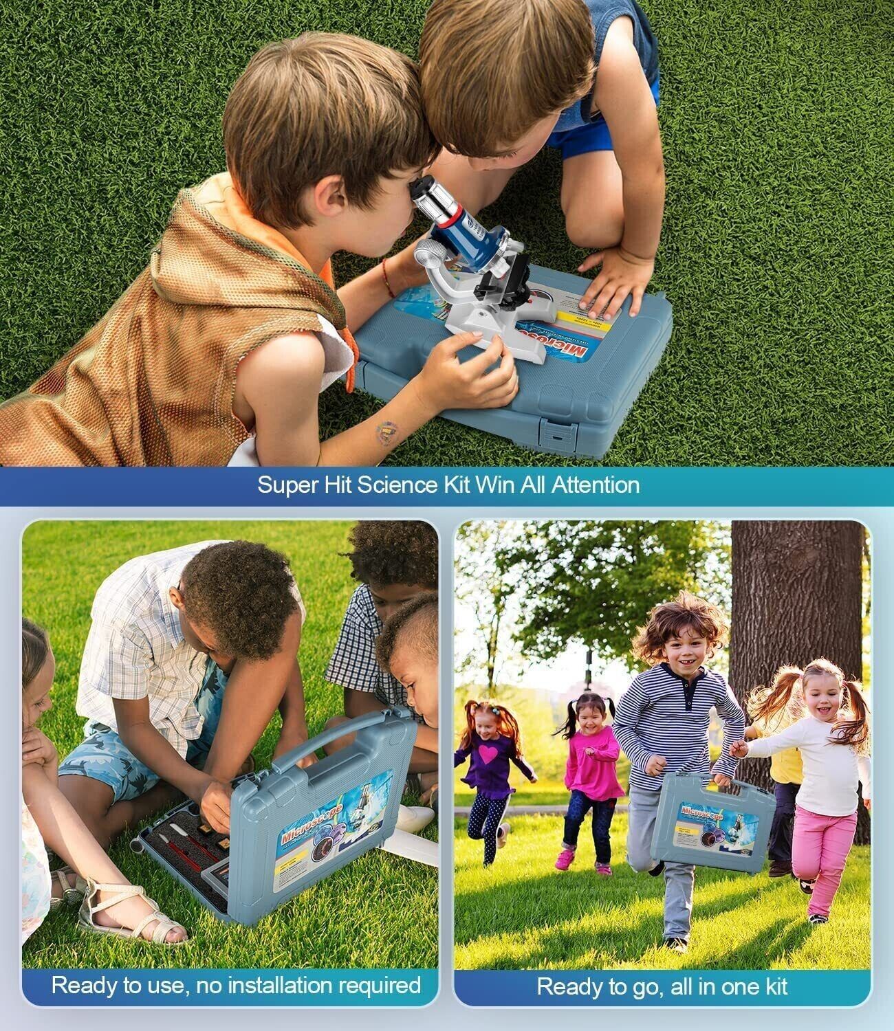 Kids Toys Beginner Alloy Microscope 1200X Microscope Science Kit Learning Gift