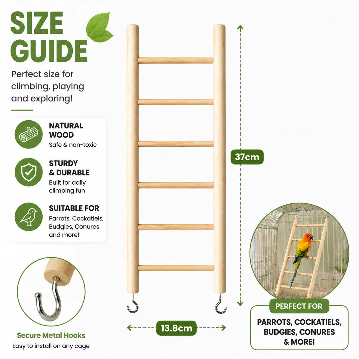 Wooden Bird Ladder Toy 37x13.8cm Parrot Cage Climbing Perch Exercise Accessory