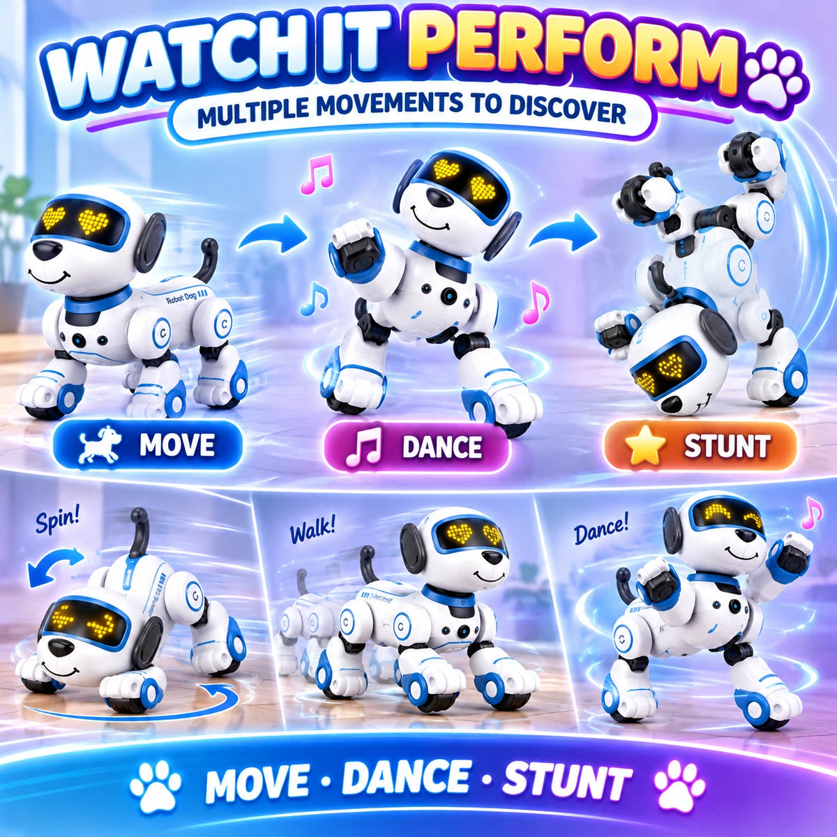 Remote Control Robot Dog Toy Dancing Stunt Touch Follow Light Sound Rechargeable