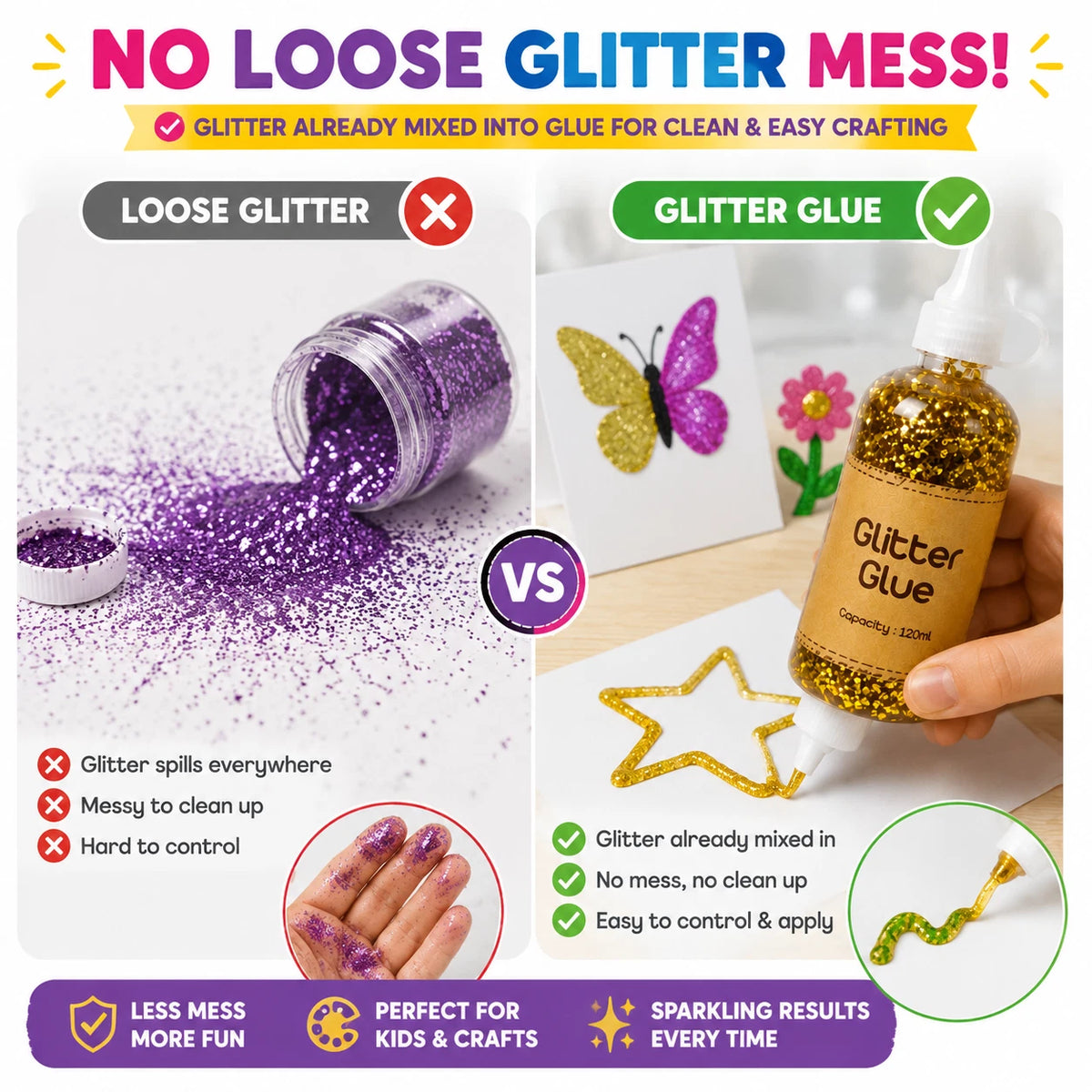 5X Craft Glitter Glue 120ml Coloured Gel Kids Crafts Scrapbooking School Project