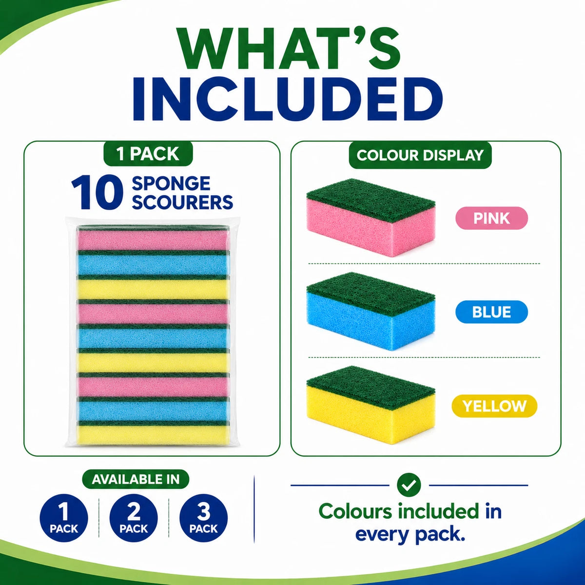 2 Pack 10PCS Kitchen Sponge Scourer Heavy Duty Washing Up Dish Scrubber 9x6x3CM Pad