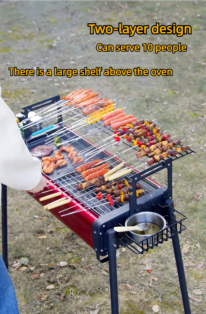 Outdoor Charcoal Double Layer Roast Lamb Leg Stainless Steel Barbecue Tool