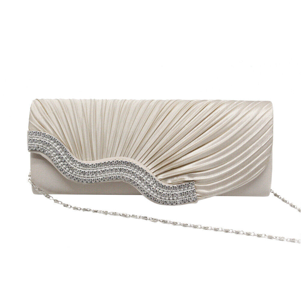 Shining Satin Ladies Chain Dinner Handbag Wedding Bridal Party Evening Clutch