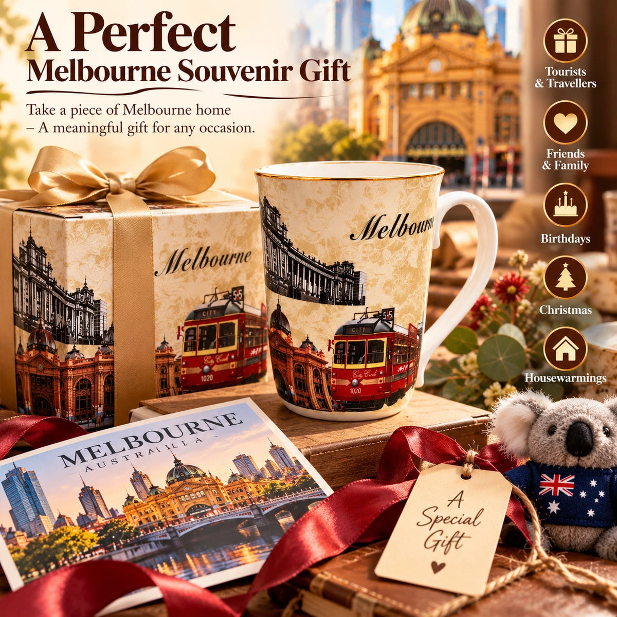 1-6x Melbourne Australia Souvenir Coffee Mug 405ml Fine China Tea Cup Gift Boxed