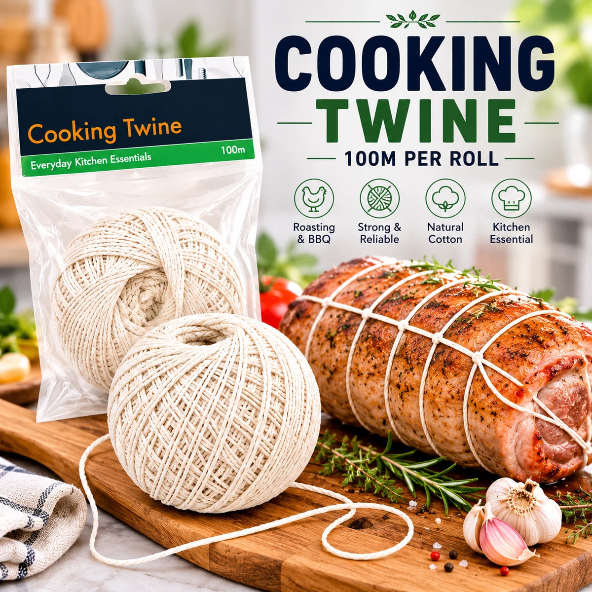 2x 100M Cotton Butcher Twine Cooking String Meat Trussing Roast BBQ Kitchen